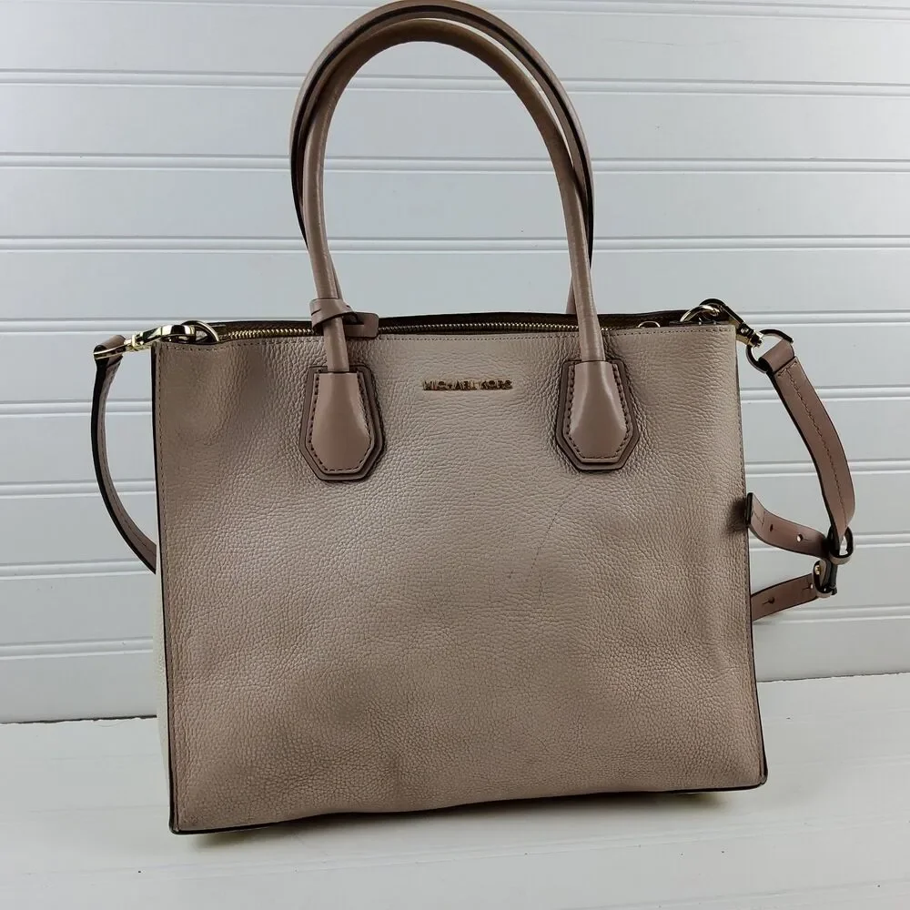 Michael Kors MK Pebbled Leather Satchel Crossbody Shoulder Handbag Purse